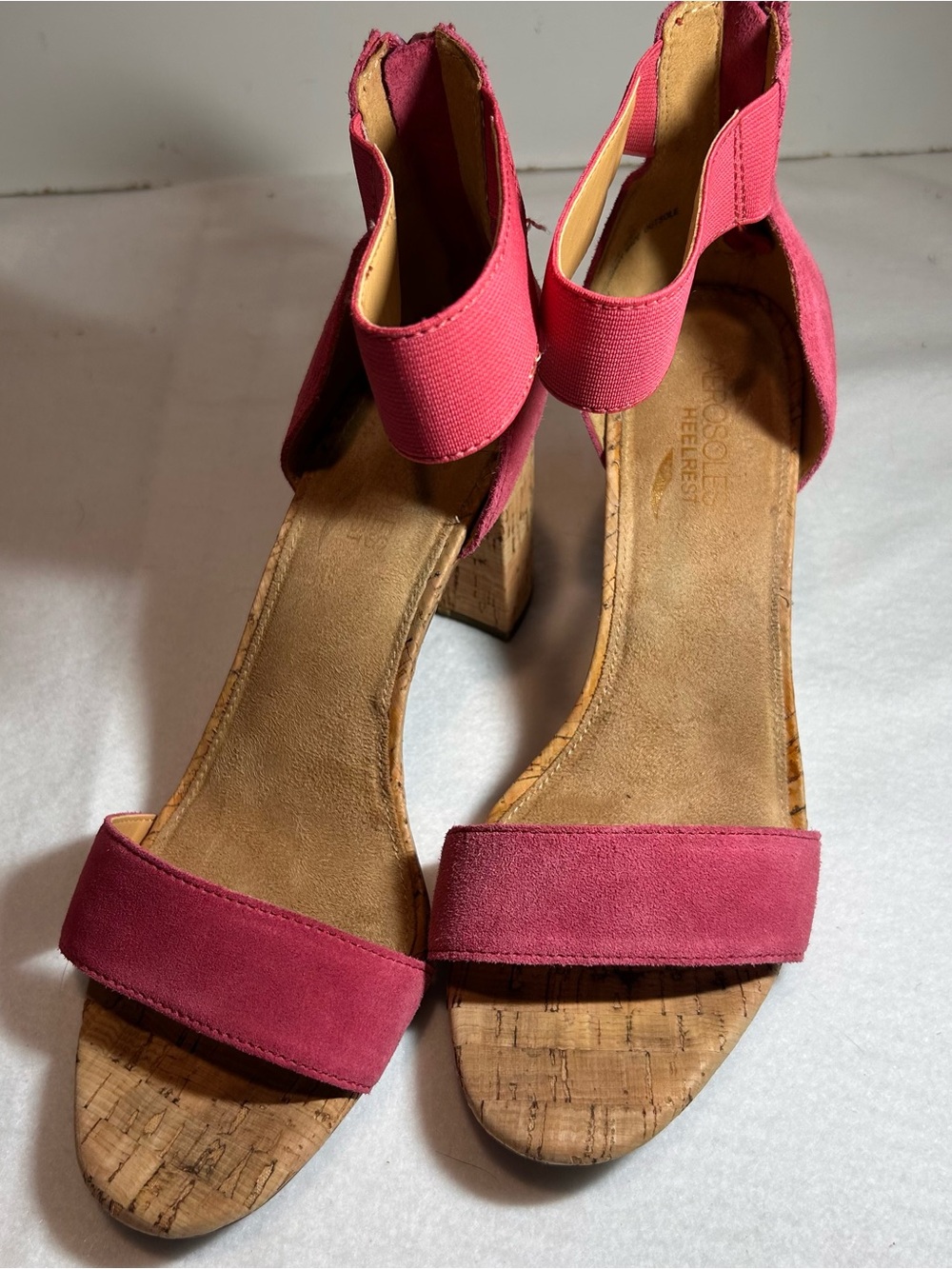 Aerosoles High Hopes Pink Suede Cork Block Heel Sandals
